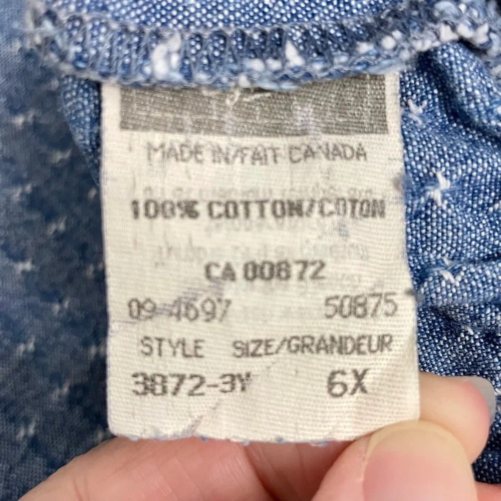 Vintage OshKosh BGosh Denim Jumper Girls 6X Coveralls Dress Made In Canada Blue